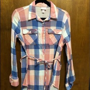 Maternity plaid shirt dress